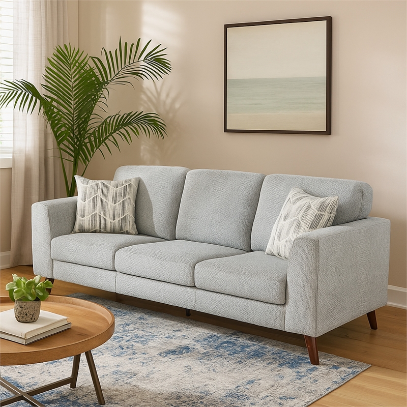 Ricca Sofa with 2 Pillows-Blue Gray Chenille-Brown Legs-87 Inch