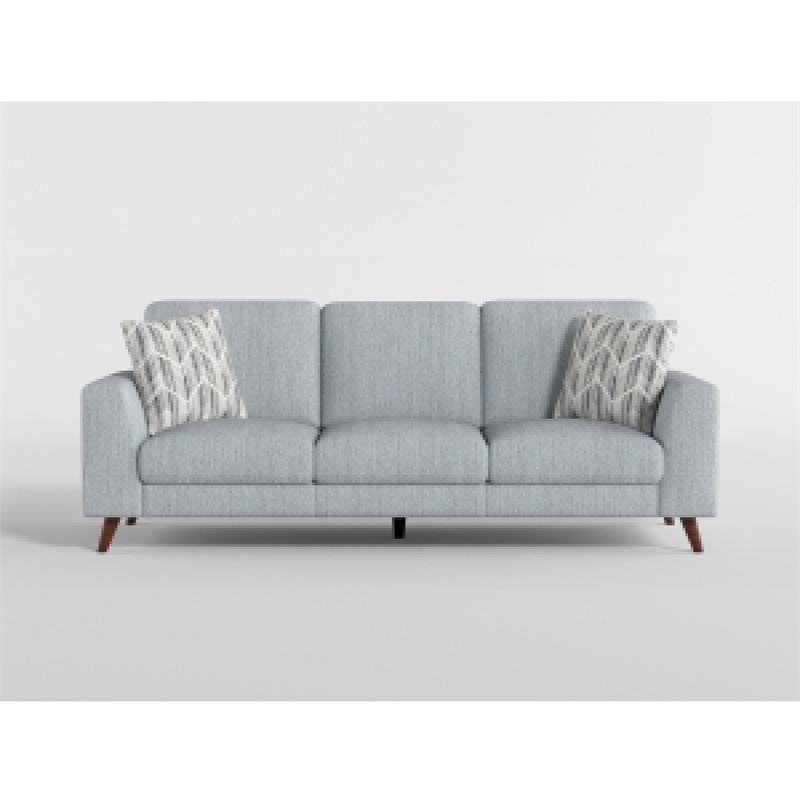 Ricca Sofa with 2 Pillows-Blue Gray Chenille-Brown Legs-87 Inch