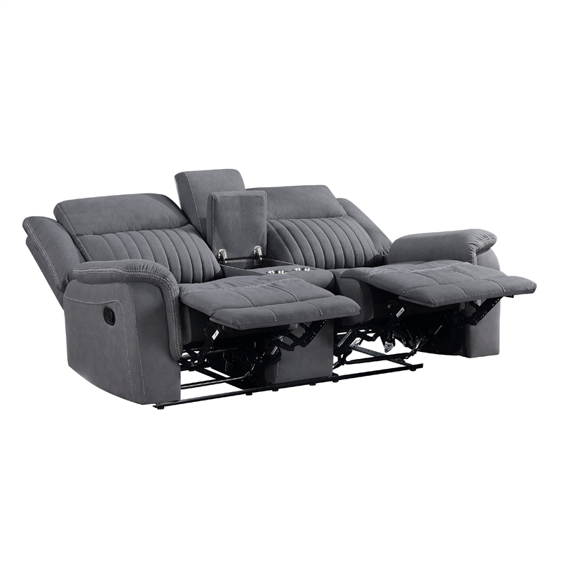 Lenny Manual Reclining Loveseat-Cup Holders-Gray Microfiber-75 Inch