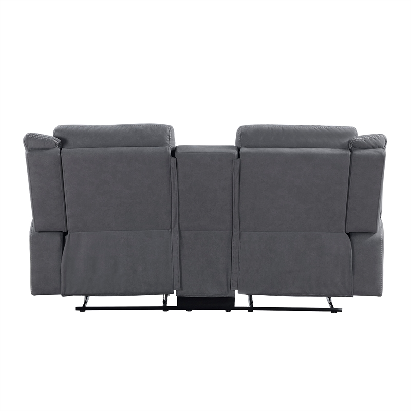 Lenny Manual Reclining Loveseat-Cup Holders-Gray Microfiber-75 Inch