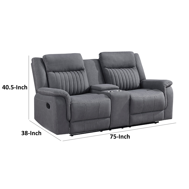 Lenny Manual Reclining Loveseat-Cup Holders-Gray Microfiber-75 Inch
