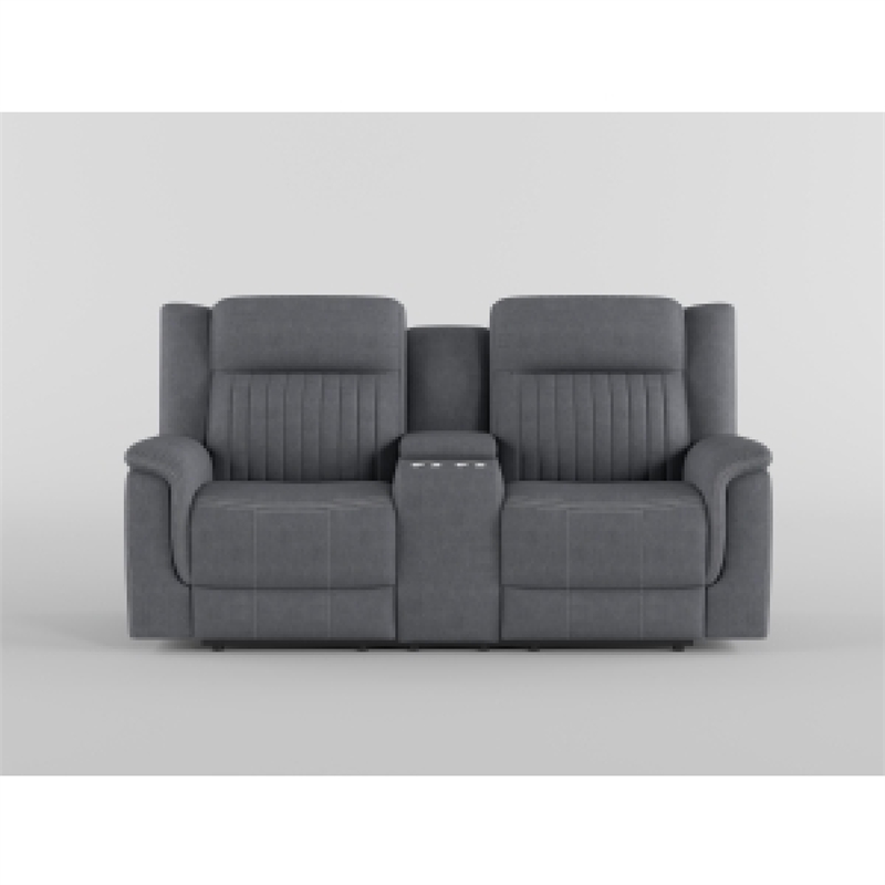 Lenny Manual Reclining Loveseat-Cup Holders-Gray Microfiber-75 Inch