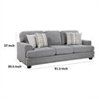 Brady Sofa with 4 Pillows-Gray Chenille-Nailhead Trim-92 Inch