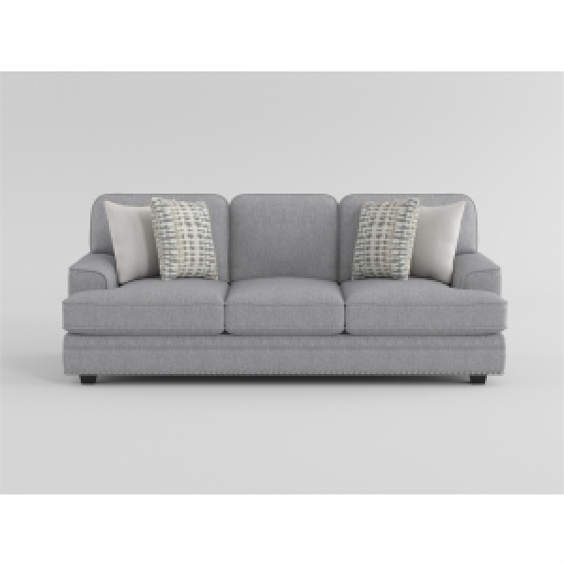 Brady Sofa with 4 Pillows-Gray Chenille-Nailhead Trim-92 Inch