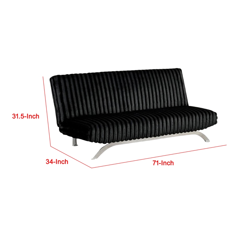 Villy Futon Sofa Bed-Chrome Metal Legs-Black Channel Tufted Fabric