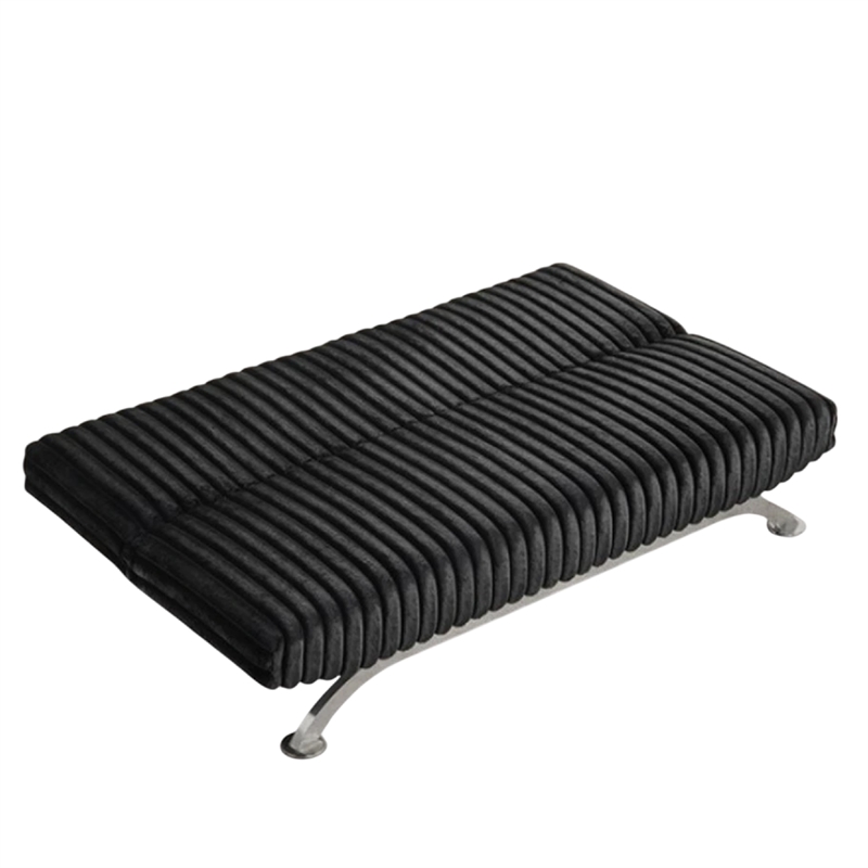 Villy Futon Sofa Bed-Chrome Metal Legs-Black Channel Tufted Fabric