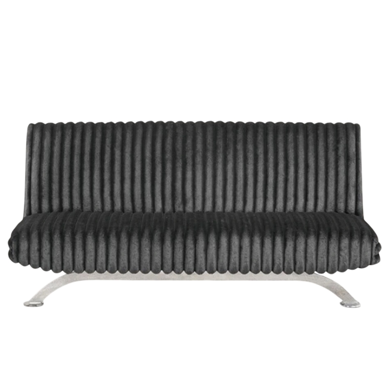 Villy Futon Sofa Bed-Chrome Metal Legs-Charcoal Channel Tuft Fabric