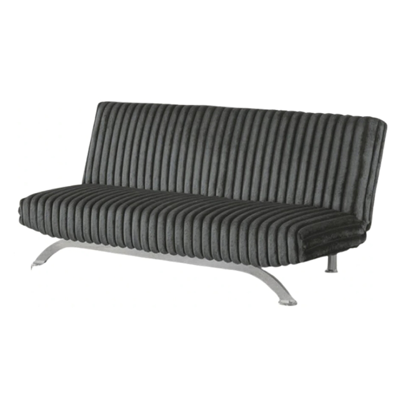 Villy Futon Sofa Bed-Chrome Metal Legs-Charcoal Channel Tuft Fabric