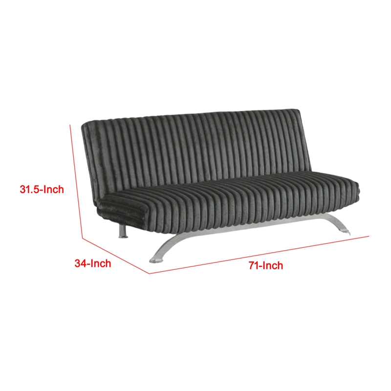 Villy Futon Sofa Bed-Chrome Metal Legs-Charcoal Channel Tuft Fabric