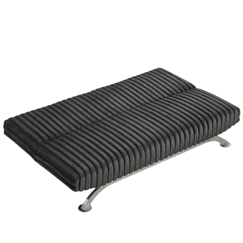 Villy Futon Sofa Bed-Chrome Metal Legs-Charcoal Channel Tuft Fabric