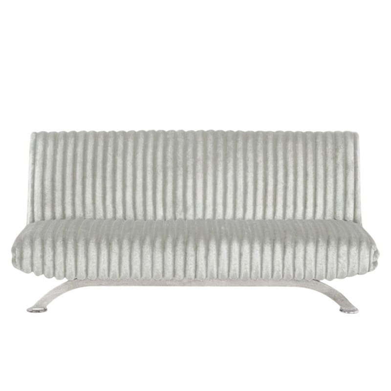 Villy Futon Sofa Bed-Chrome Metal Legs-Gray Channel Tufted Fabric