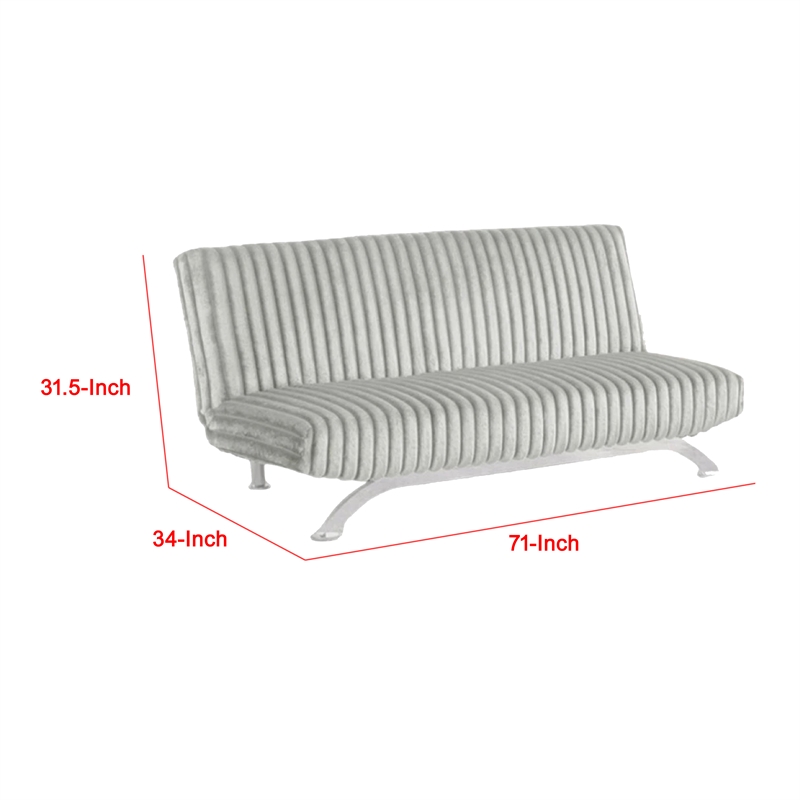 Villy Futon Sofa Bed-Chrome Metal Legs-Gray Channel Tufted Fabric