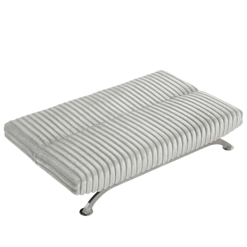 Villy Futon Sofa Bed-Chrome Metal Legs-Gray Channel Tufted Fabric