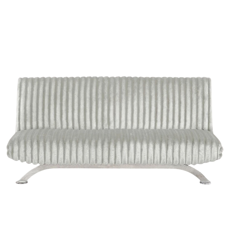 Villy Futon Sofa Bed-Chrome Metal Legs-Gray Channel Tufted Fabric