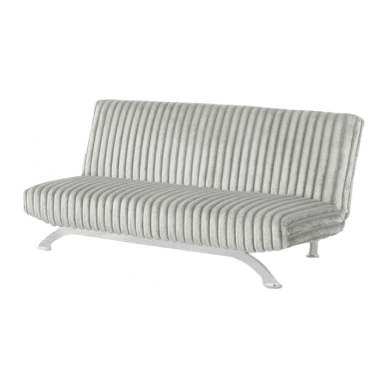 Villy Futon Sofa Bed-Chrome Metal Legs-Gray Channel Tufted Fabric