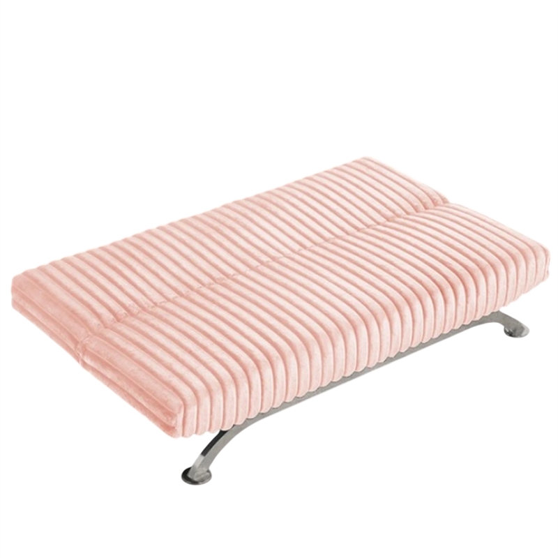 Villy Futon Sofa Bed-Chrome Metal Legs-Pink Channel Tufted Fabric