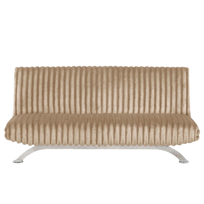 Villy Futon Sofa Bed-Chrome Metal Legs-Taupe Channel Tufted Fabric