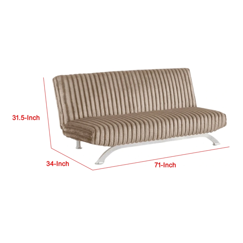 Villy Futon Sofa Bed-Chrome Metal Legs-Taupe Channel Tufted Fabric