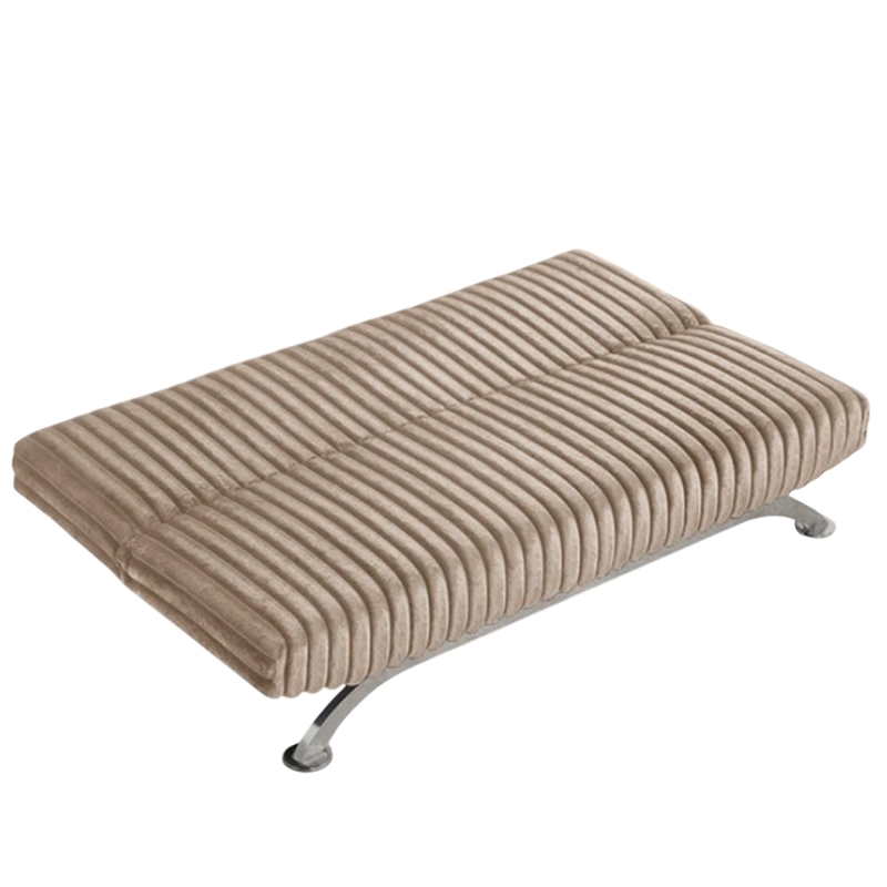 Villy Futon Sofa Bed-Chrome Metal Legs-Taupe Channel Tufted Fabric