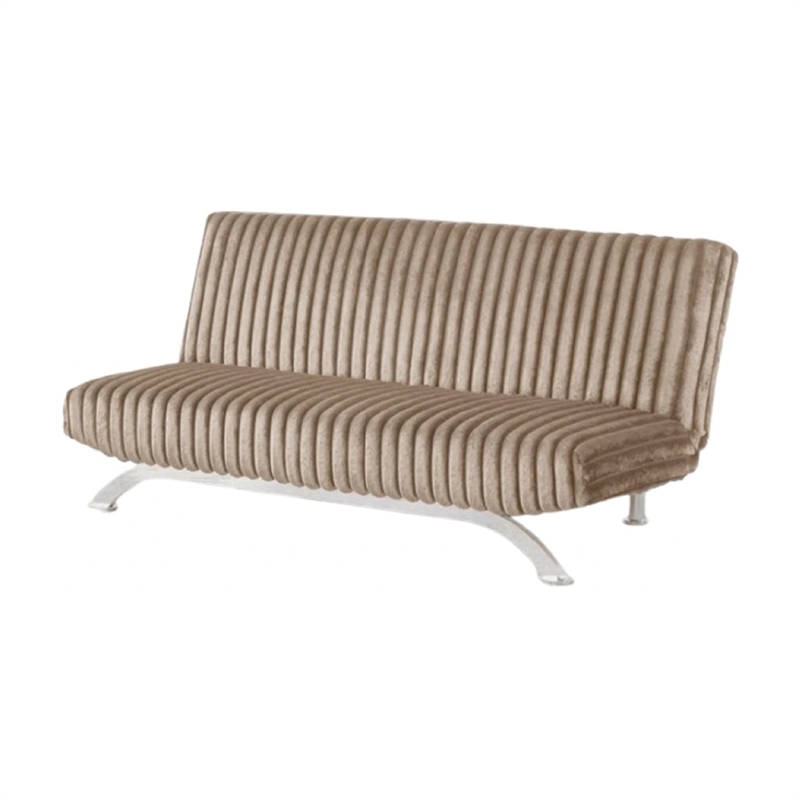 Villy Futon Sofa Bed-Chrome Metal Legs-Taupe Channel Tufted Fabric