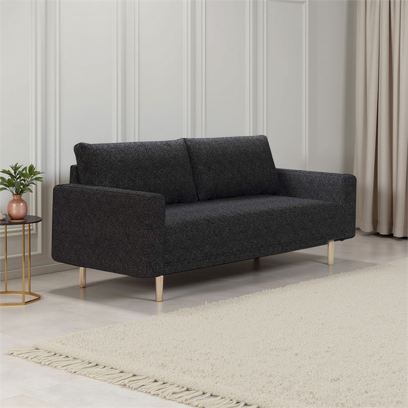 Remy Loveseat-Black Boucle-Bench-Style Seating-Gold Legs-63 Inch