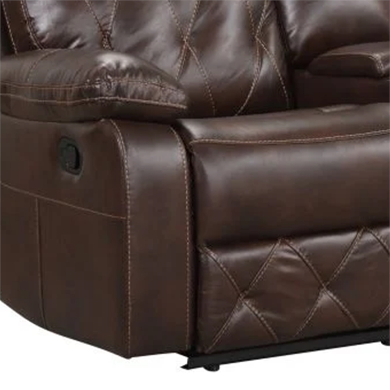 Kesy Manual Recliner Loveseat-Pillow Top Arms-Brown Faux Leather