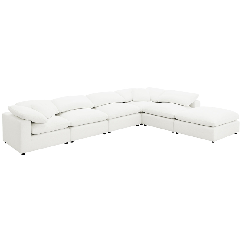 Allias 6pc Modular Sectional Sofa-Ivory White Boucle-2 Pillows