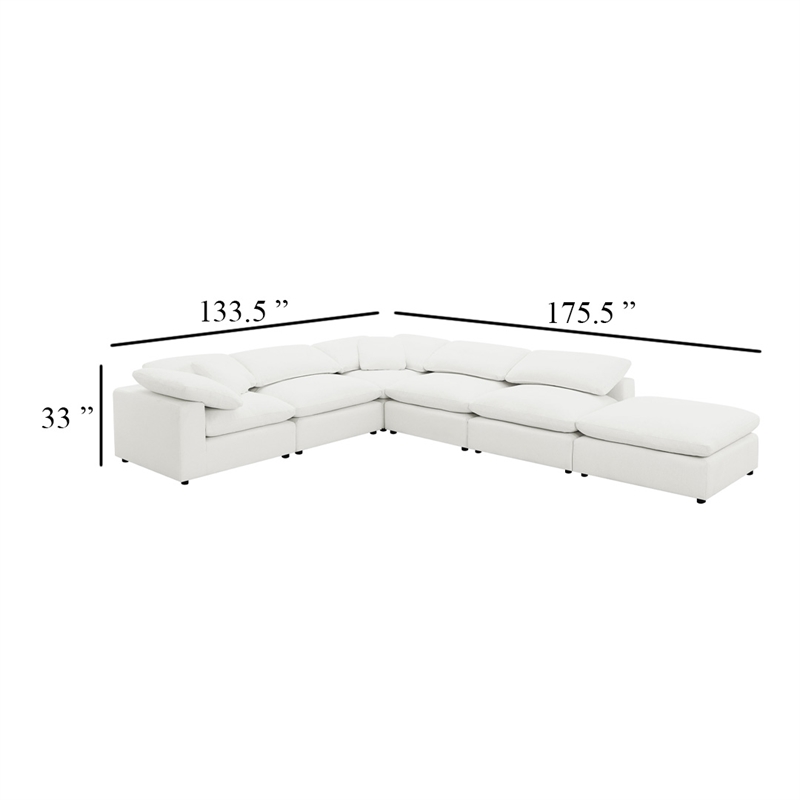 Allias 6pc Modular Sectional Sofa-Ivory White Boucle-2 Pillows
