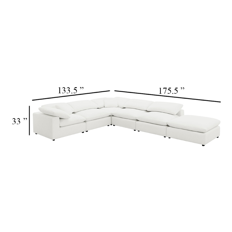 Allias 6pc Modular Sectional Sofa-Ivory White Boucle-2 Pillows