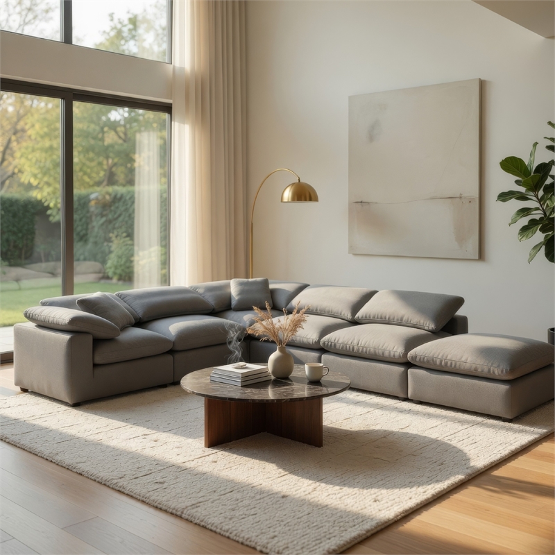 Allias 6pc Modular Sectional Sofa-Classic Gray Boucle-2 Accent Pillows