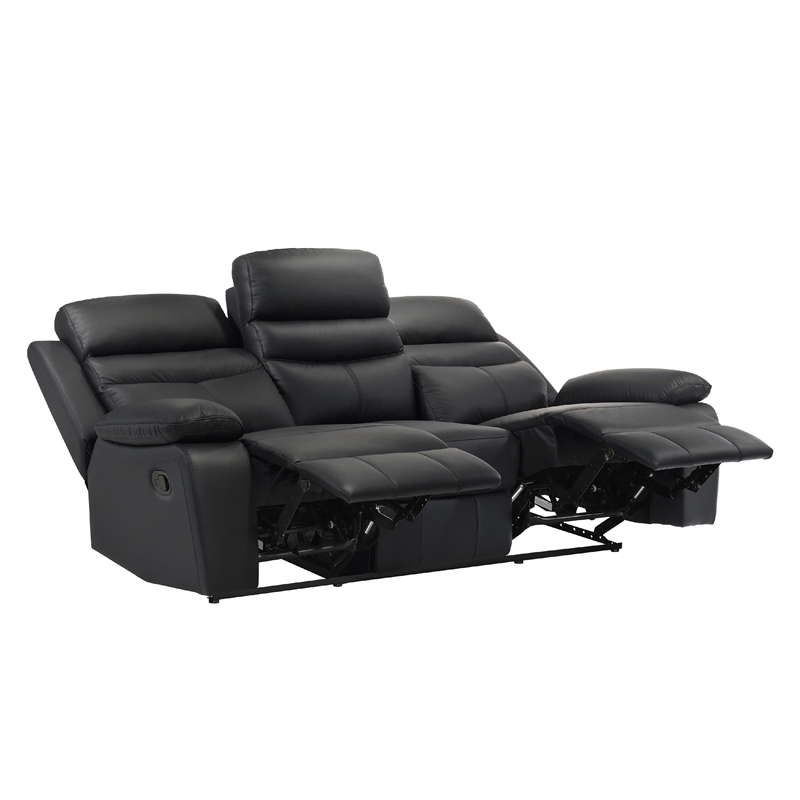 Hanna Manual Double Reclining Sofa-Black Top Grain Leather-87 Inch