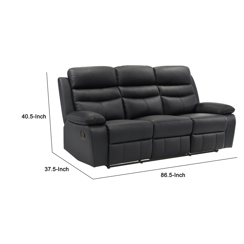 Hanna Manual Double Reclining Sofa-Black Top Grain Leather-87 Inch