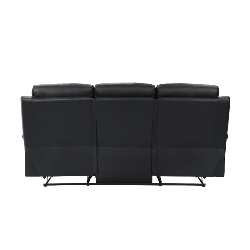 Hanna Manual Double Reclining Sofa-Black Top Grain Leather-87 Inch