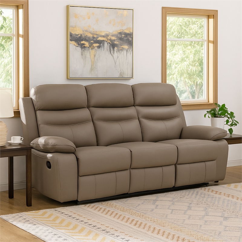 Hanna Manual Double Recliner Sofa-Latte Brown Grain Leather-87 Inch