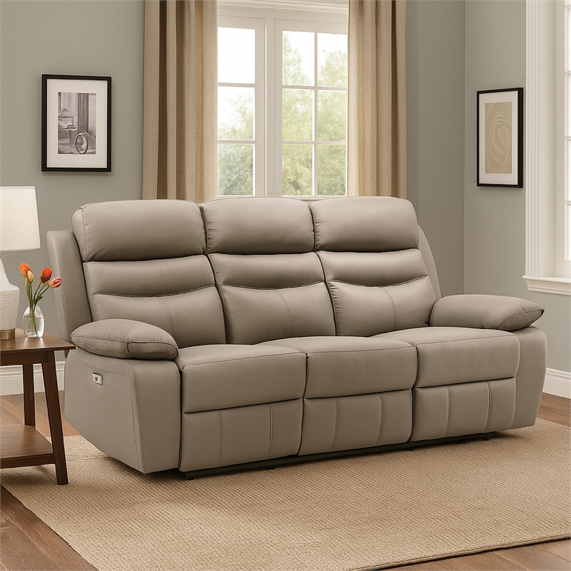 Hanna Power Dual Recliner Sofa-USB-Latte Brown Grain Leather 87 Inch