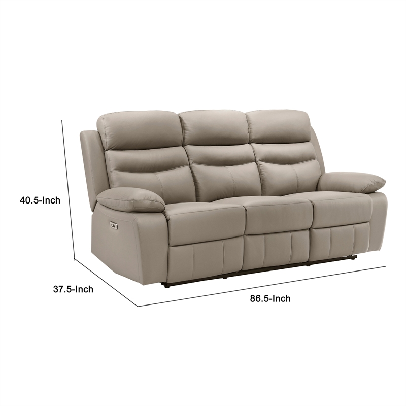 Hanna Power Dual Recliner Sofa-USB-Latte Brown Grain Leather 87 Inch