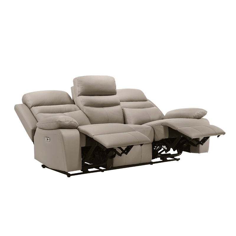 Hanna Power Dual Recliner Sofa-USB-Latte Brown Grain Leather 87 Inch