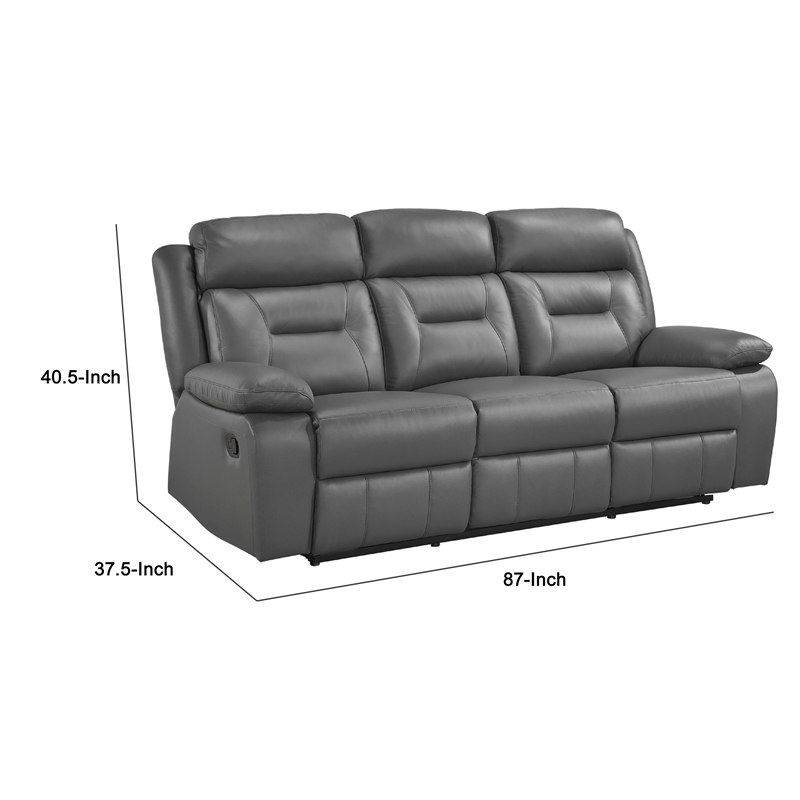 Conia Manual Double Recliner Sofa-Dark Gray Top Grain Leather 87 Inch