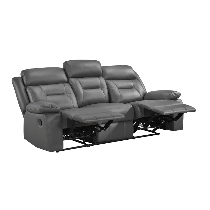 Conia Manual Double Recliner Sofa-Dark Gray Top Grain Leather 87 Inch