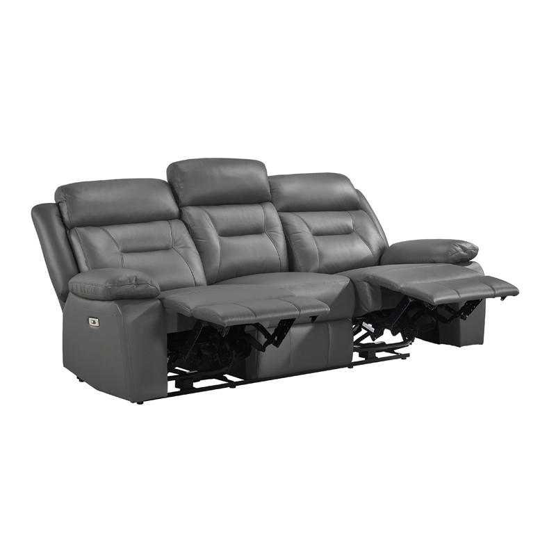 Conia Power Double Recliner Sofa-Dark Gray Leather-USB-87 Inch