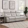 Conia Power Double Reclining Sofa-Light Silver Leather-USB-87 Inch