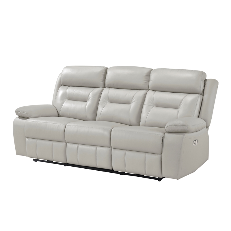 Conia Power Double Reclining Sofa-Light Silver Leather-USB-87 Inch