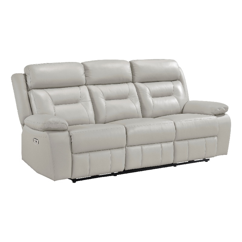 Conia Power Double Reclining Sofa-Light Silver Leather-USB-87 Inch