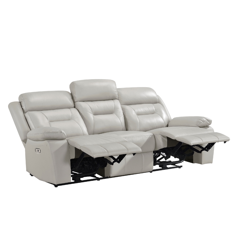 Conia Power Double Reclining Sofa-Light Silver Leather-USB-87 Inch