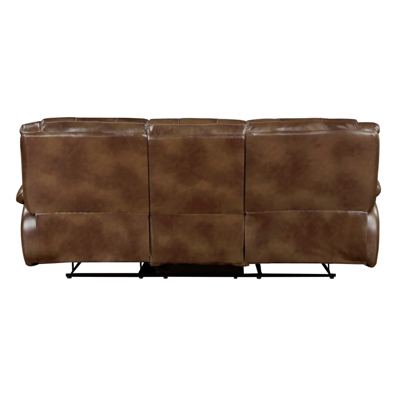 Licot Manual Double Recliner Sofa-Glossy Brown Leather-87 Inch