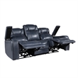 Ezia Power Double Reclining Sofa-Storage Arms-Blue Leather-84 Inch