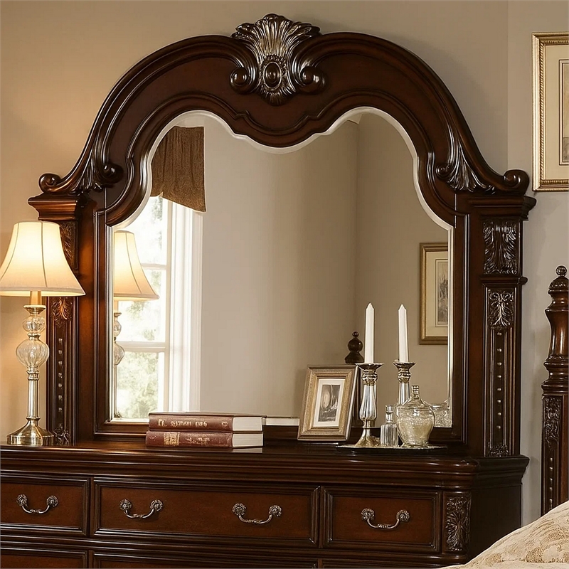 Kera Vanity Dresser Mirror-Vintage Camelback Design-Cherry Brown