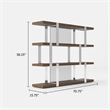 Cid Brow 4 Tier Bookshelf-71 Inch Stainless Steel w Glass Panel Back-Brown