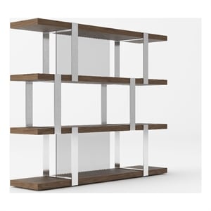 Cid Brow 4 Tier Bookshelf-71 Inch Stainless Steel w Glass Panel Back-Brown
