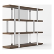 Cid Brow 4 Tier Bookshelf-71 Inch Stainless Steel w Glass Panel Back-Brown
